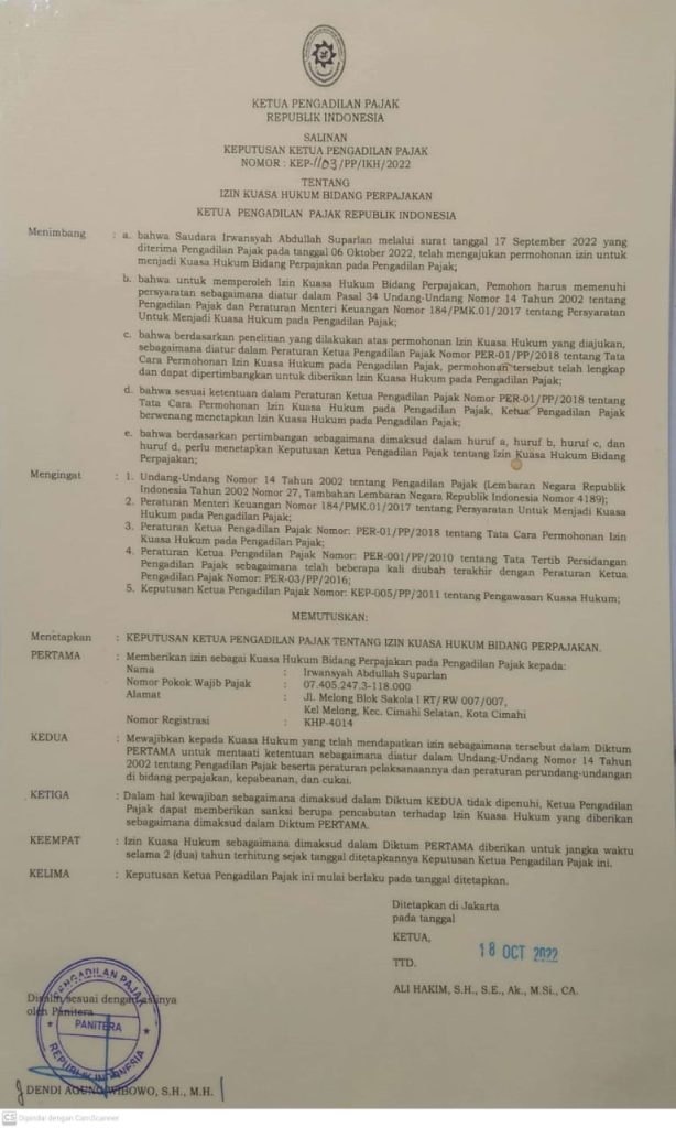 SURAT IZIN KUASA HUKUM PERPAJAKAN