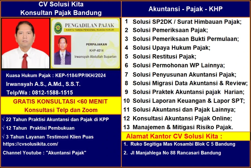 Brosur CV Solusi Kita – Konsultan Pajak Bandung, Ahli SP2DK, Pemeriksaan Pajak, Restitusi, dan Rekonstruksi Pembukuan