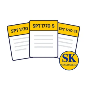 Gambar ilustrasi formulir SPT 1770, SPT 1770S, dan SPT 1770SS dengan logo CV Solusi Kita, konsultan pajak Bandung