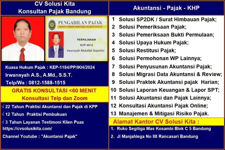 CV Solusi Kita – Konsultan Pajak Bandung | Ahli SP2DK, Pemeriksaan & Restitusi Brosur Konsultan Pajak Bandung – CV Solusi Kita, Spesialis SP2DK, Pemeriksaan, dan Restitusi Pajak
