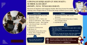 Lowongan kerja Staff Admin Pajak oleh CV Solusi Kita untuk klien penempatan di Sumbawa