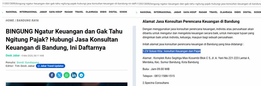 Cuplikan artikel DeskJabar tentang rekomendasi CV Solusi Kita sebagai konsultan pajak dan keuangan di Bandung.