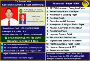 Brosur layanan Konsultan Pajak Bandung CV Solusi Kita oleh Eks DJP dan Alumni STAN untuk SP2DK, pemeriksaan pajak, restitusi, dan pendampingan wajib pajak.