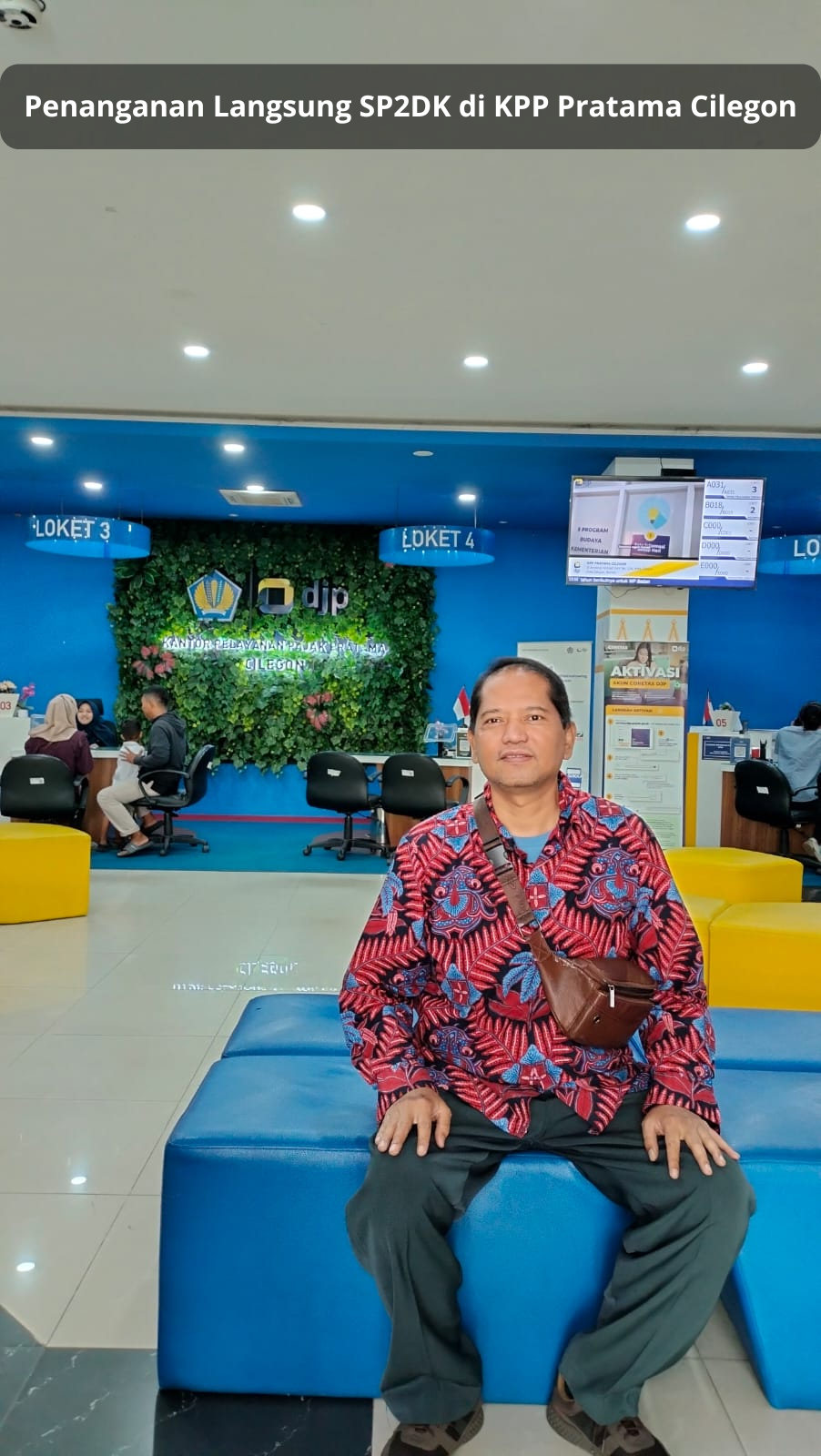 Tim CV Solusi Kita sedang mendampingi wajib pajak dalam penanganan SP2DK langsung di KPP Pratama Cilegon, memperlihatkan suasana konsultasi dan proses administrasi pajak.