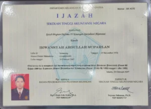 Ijazah D4 Akuntansi Irwansyah A.S. dari Politeknik Keuangan Negara STAN