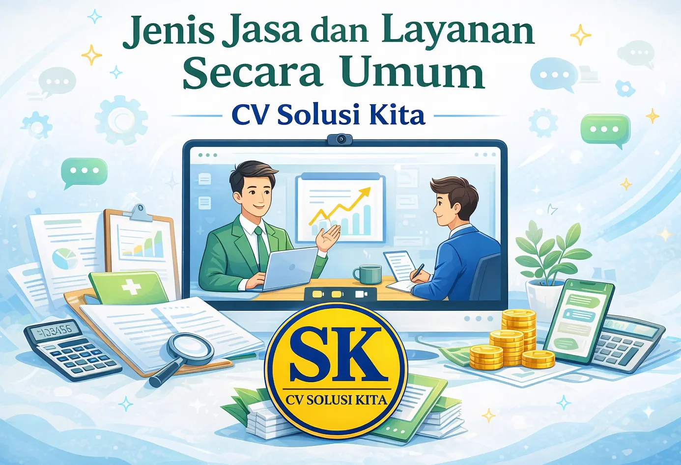 Animasi jenis jasa dan layanan secara umum CV Solusi Kita dengan logo resmi