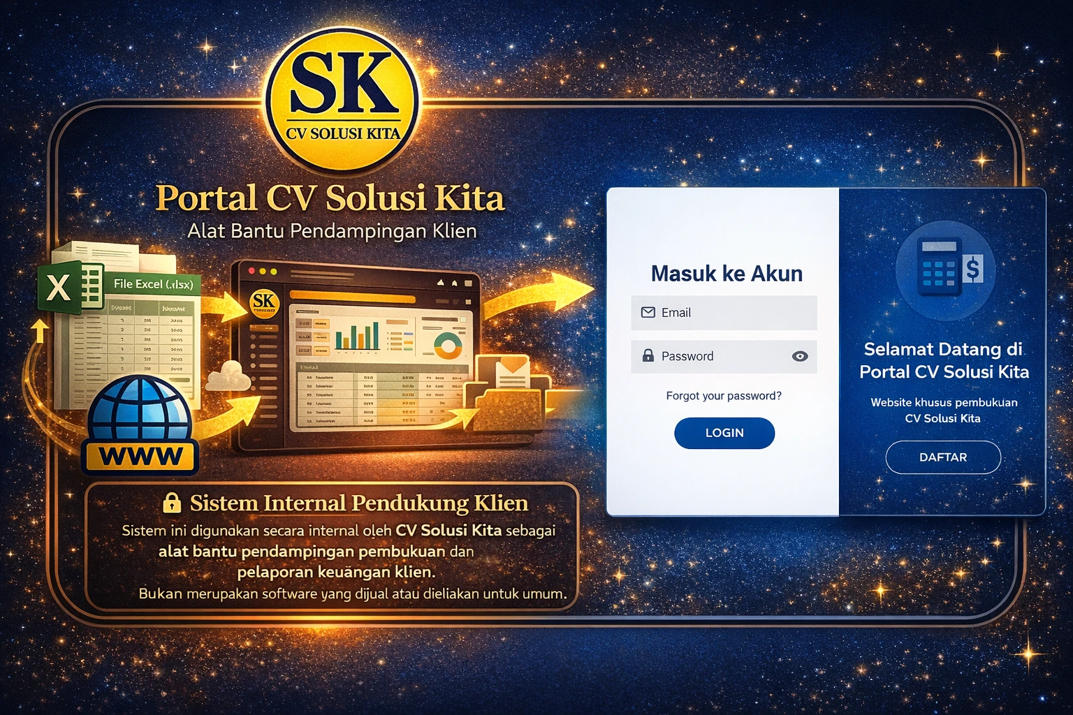 Portal CV Solusi Kita sebagai sistem internal pendukung pembukuan dan pelaporan keuangan klien