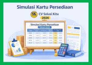 Simulasi kartu persediaan lengkap mulai dari saldo awal, pemasok, barang masuk dan keluar, hingga perhitungan HPP untuk pembukuan pajak yang rapi